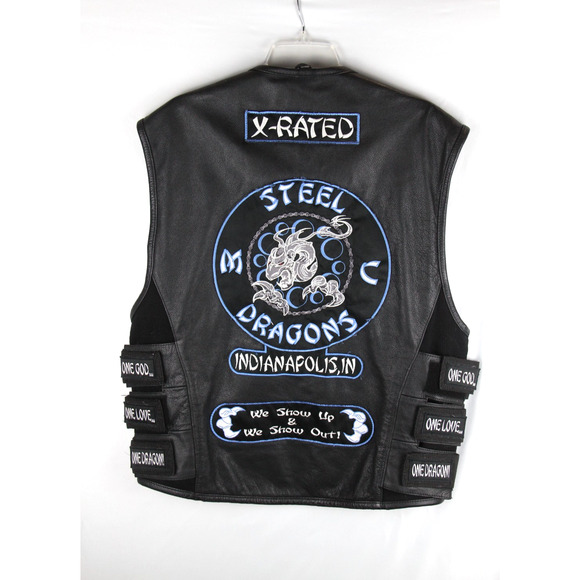 First Classics Vest Leather Gear Men’s Large Black Motorcycle Patches Straps - Picture 6 of 14